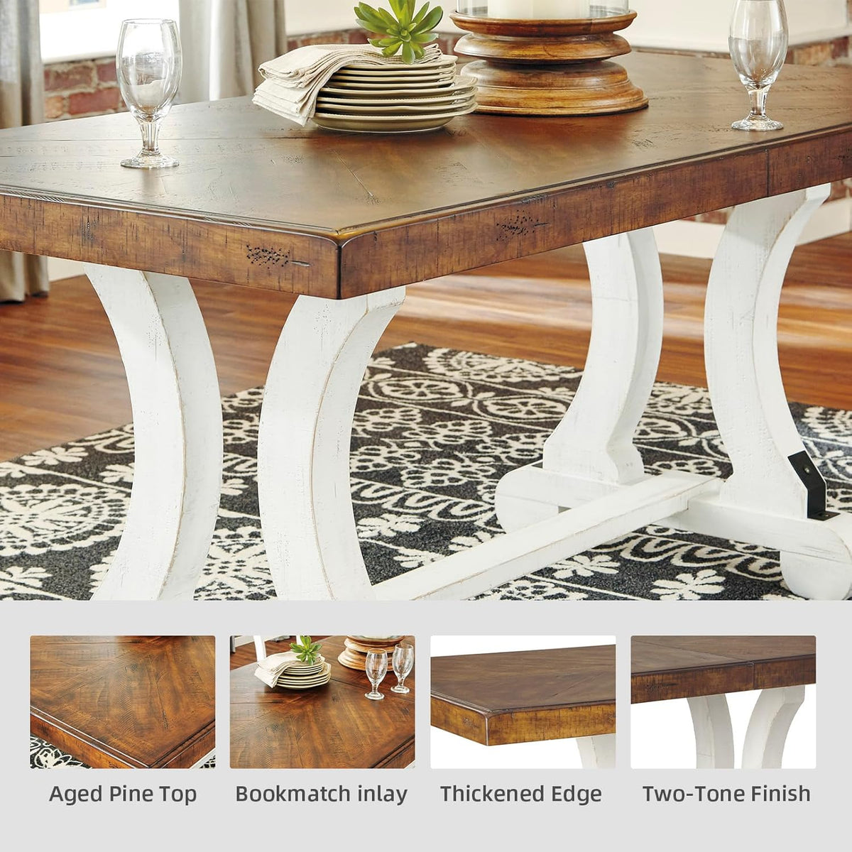 Signature Design by Ashley Valebeck Extendable Dining Room Table, Rustic Farmhouse Dining Table with Leaf Extension, Seats Up to 8, Vintage White/Brown