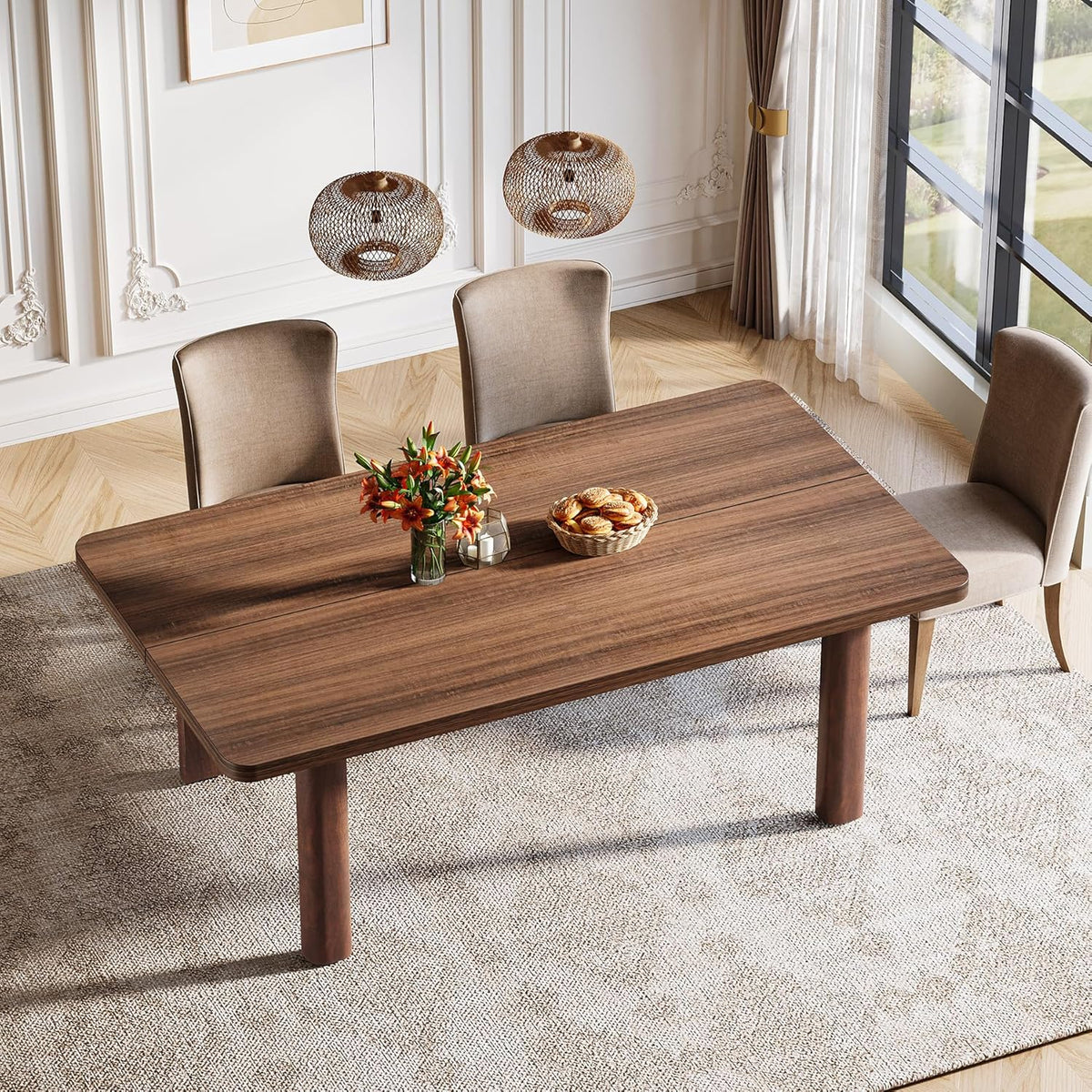 Tribesigns Farmhouse Wood Dining Table for 4-6 People, 63” Large Rectangle Kitchen Table, Dinner Table Kitchen & Dining Room Furniture with with Solid Wood Legs