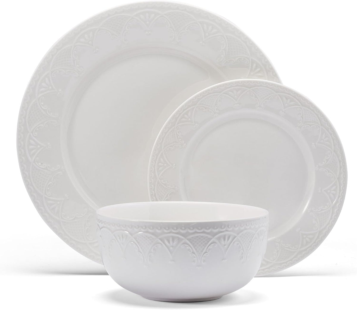 Pfaltzgraff Esmerlda White 24 Piece Plate Bowl Dinnerware Set, Service for 8