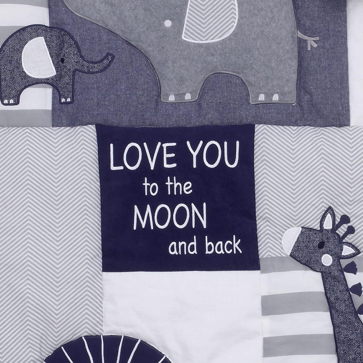 NoJo Love You to The Moon - Navy, Grey and Blue 4 Piece Nursery Crib Bedding Set with Comforter, Fitted Crib Sheet, Dust Ruffle, Diaper Stacker