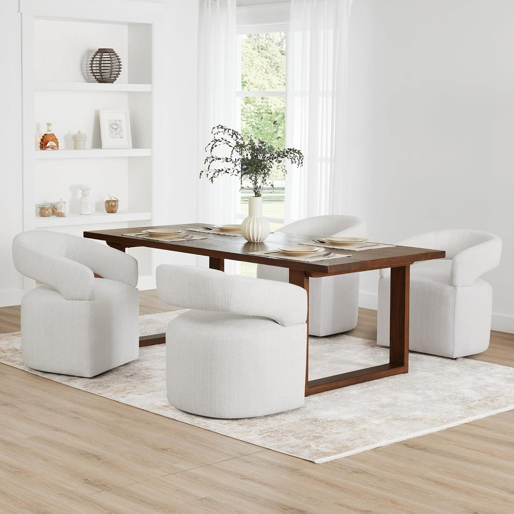 KISLOT Upholstered Dining Chairs Set of 4, Modern Rolling Dining Chairs with Hidden Casters, Arm Kitchen Chairs with Linen Look Fabric, Padded Barrel Chairs for Dining Room, Kitchen, Bedroom, Linen