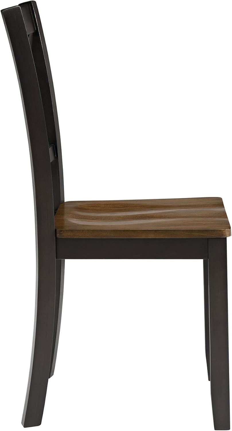 ROME + OAK X-Back Farmhouse Wooden Armless Dining Chairs in Black/Dark Brown, Set of 2 - Indoor Home Kitchen Seating Furniture
