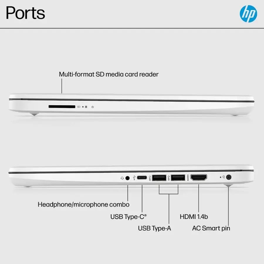 HP 14" Business Laptop, 1-Year Office 365 with Copilot AI, Dual-Core Intel Processor, Windows 11, PLUSERA 8-in-1 Hub Included, Snowflake White (Snowflake White, 16GB RAM | 576GB Storage)