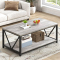 FOLUBAN Modern Coffee Table, Rustic Wood and Metal Center Table with Storage Shelf, Industrial Cocktail Table for Living Room, Light Grey, 39 Inch