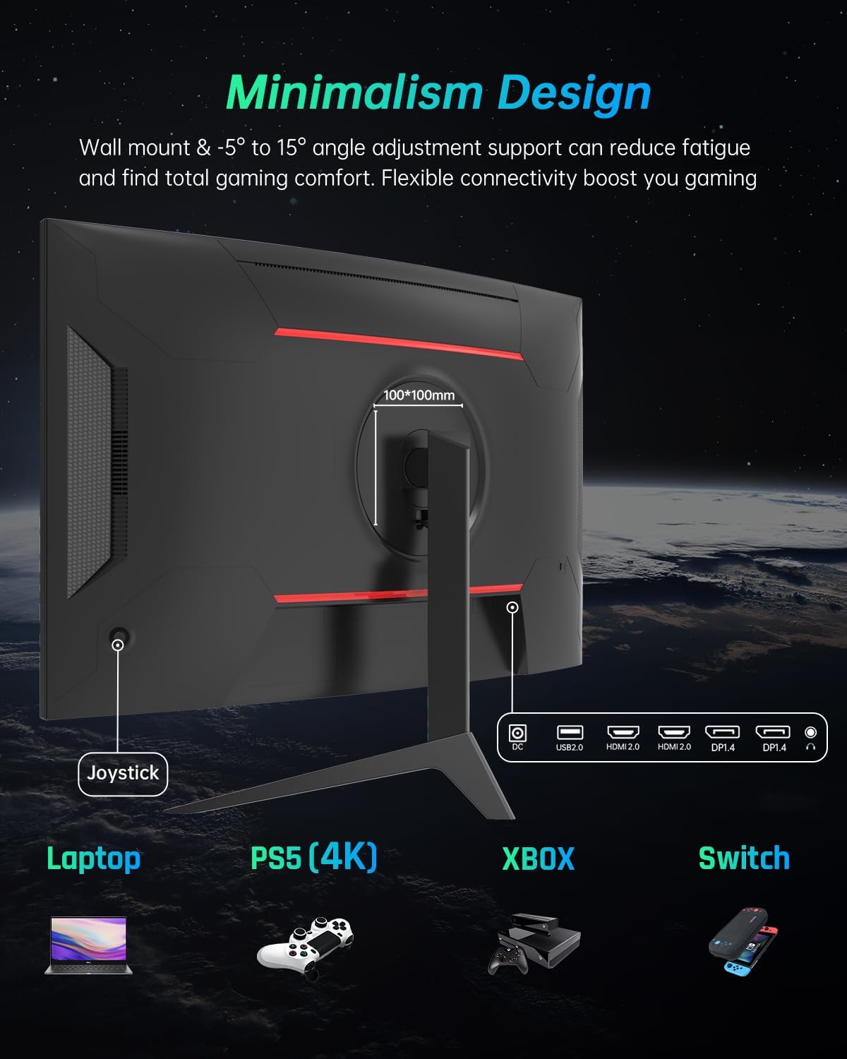 KTC 27 inch Gaming Monitor, 1440P Curved Monitor, 180Hz, 144Hz, 2K, 1500R, 1ms, FreeSync/G-Sync Compatible, DisplayPort/HDMI/USB, Ultrawide PC Vesa/Wall Mount Computer Monitor, H27S17
