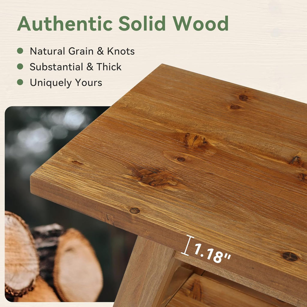 63” Wood Dining Room Bench, Farmhouse Kitchen Bench with Storage Shelf, Solid Wood Rusit Backless Bench for Dining Table, Extra Long Seating for Kitchen Room