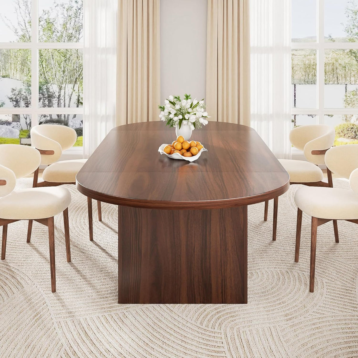 Jocoevol 78.7" Oval Dining Table for 8-10, Modern Dining Room Table with 3-Tier Storage Shelf, Wood Dinner Tables with Heavy Duty Pedestal Base for Kitchen Living Room - Walnut