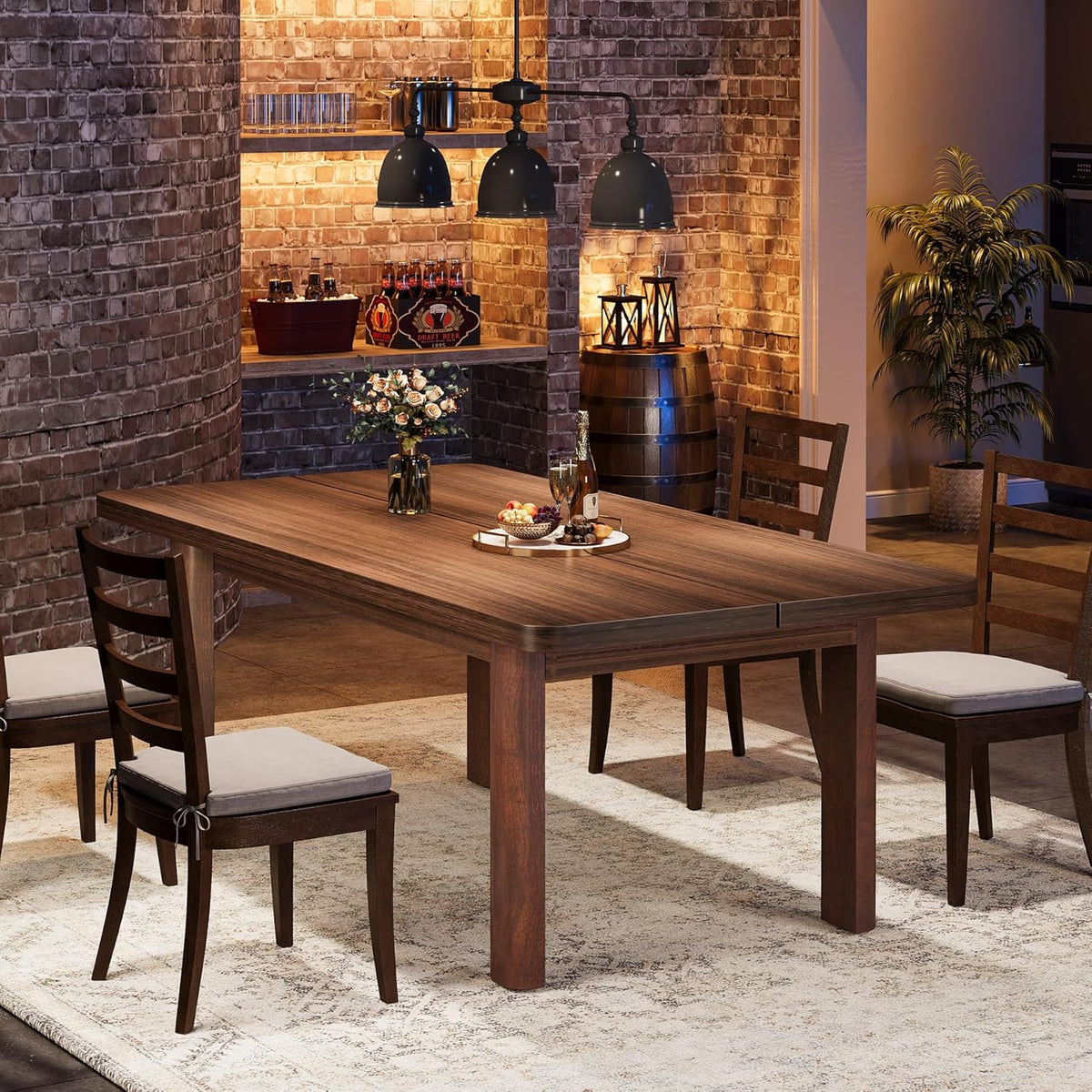 Tribesigns Farmhouse Wood Dining Table for 4-6 People, 63” Large Rectangle Kitchen Table, Dinner Table Kitchen & Dining Room Furniture with with Solid Wood Legs