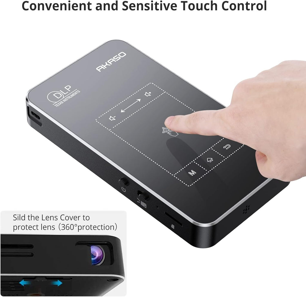 AKASO WT50 Mini Projector with WiFi and Bluetooth, 1080P DLP Portable Movie Projector Home and Outdoor, Built-in Battery & Android System, Cookie Projector for iPhone and Phone