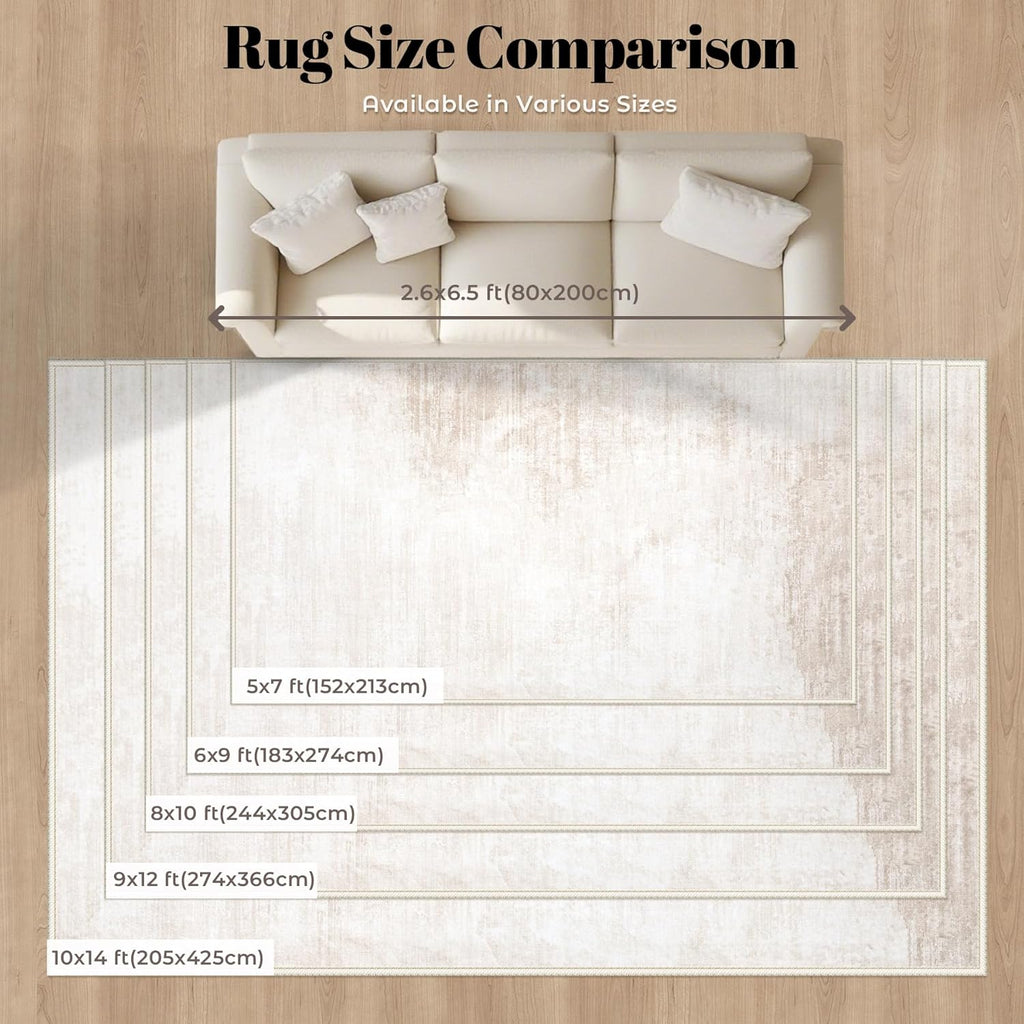 Area Rugs 8x10 Living Room: Washable Rug Modern Abstract Large Rugs Soft Non Slip Neutral Rug Stain Resistant Indoor Carpet for Bedroom Kitchen Dining Room Table Nursery Home Office Rugs(Beige,8'x10')