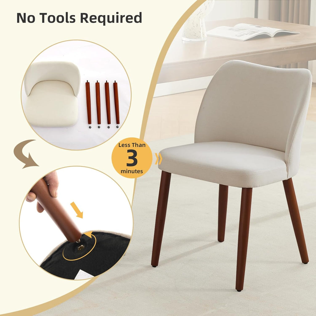 GarveeHome Linen Dining Chair Set of 4 Upholstered Fabric Dining Chair with Wood Legs, Wing Backrest, Wooden Kitchen Chairs with Thick Cushions, Leveling Feet for Dining Room, Living Room, White