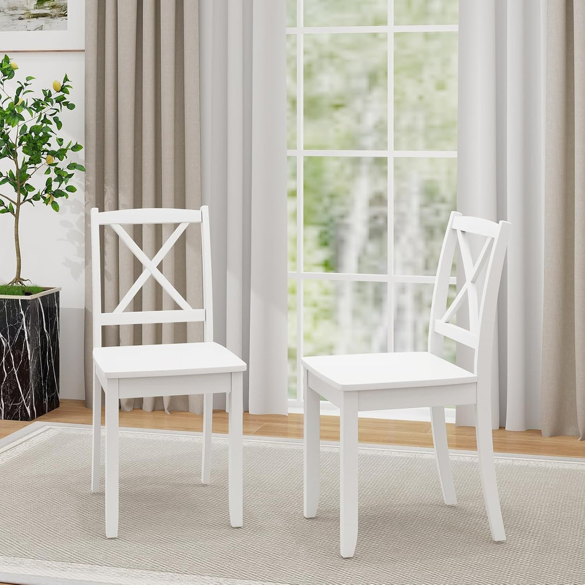 Giantex Wood Dining Chairs Set of 4 White, Armless Kitchen Chair w/Rubber Wood Legs & Curved Backrest, Farmhouse Cross Back Diner Chair, Wooden Side Chairs for Home Dining Room, Load 400 LBS