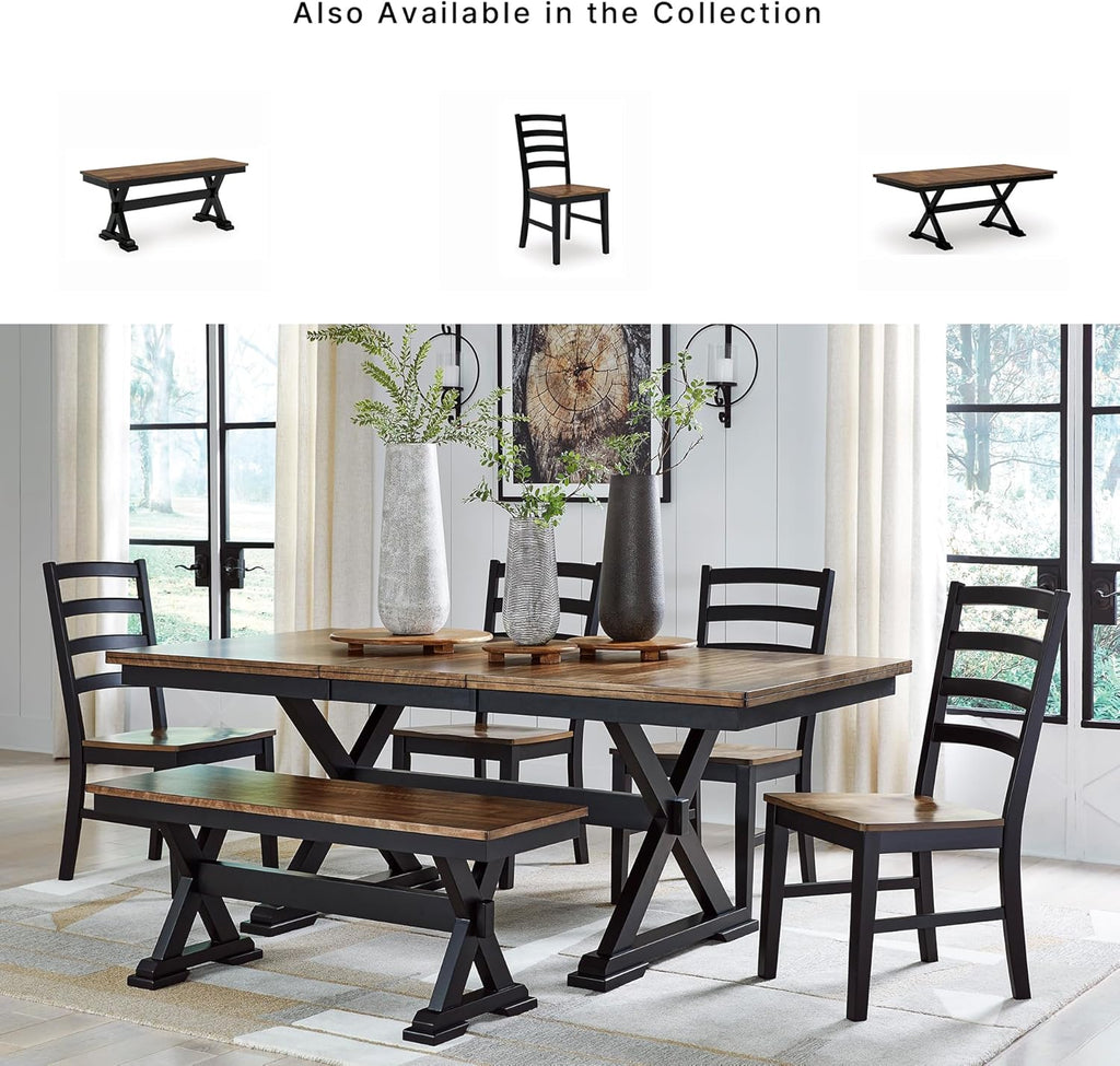 Signature Design by Ashley Wildenauer Farmhouse 50" Dining Bench, Dark Brown & Black