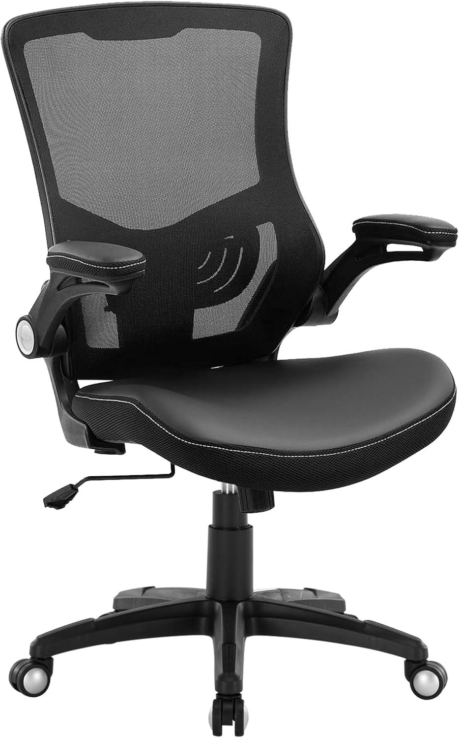 Office Chair Ergonomic Desk Chair, Computer PU Leather Home Office Chair, Swivel Mesh Back Adjustable Lumbar Support Flip-up Arms Executive Task Chair