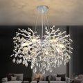EGM 24-Inch Modern Crystal Chandeliers for Living Room, Silver Crystal Chandeliers for Dining Room, 8-Light Modern Raindrop Leaf Chandelier for Bedroom, Babyroom, E12