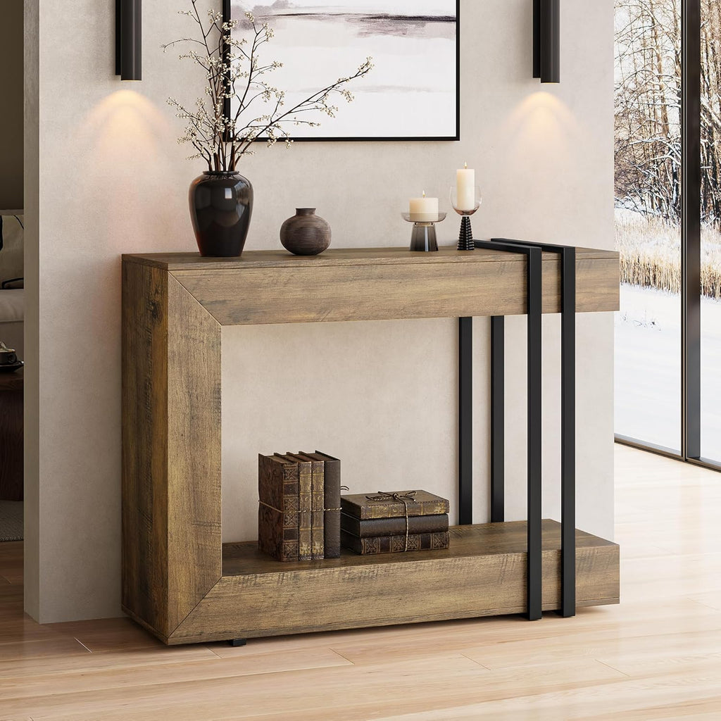 Einhomn 42.5" Console Table Behind Couch, 2-Tier Narrow Entryway Table with Storage, Wood Sofa Tables for Hallway/Entrance/Living Room/Foyer, Rustic Brown