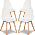 VECELO Dining Chairs Set of 4, Mid-Century Modern Kitchen & Dining Room Chairs, Molded Plastic Seat & Back, Solid Wood Legs, Armless, Non-Slip Feet, White