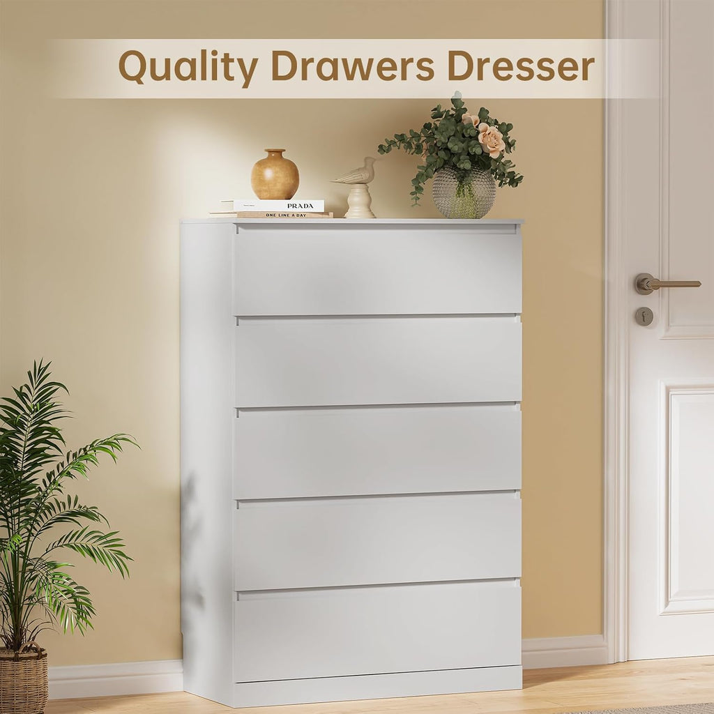 Dresser for Bedroom with 6 Drawers, 38.5" H Modern Chest of Drawers with Hidden Drawer, Wood Storage Dresser, Storage Organizer for Living Room, Closet, Hallway, White