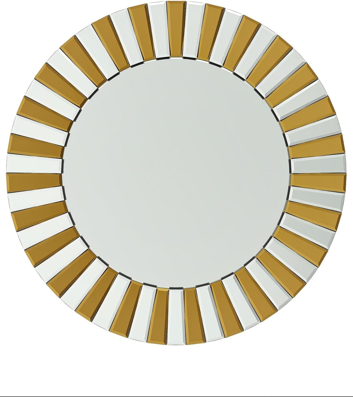 Round Wall Mirror Decorative Sunburst Silver-Brown Crystal Edge 32 inch