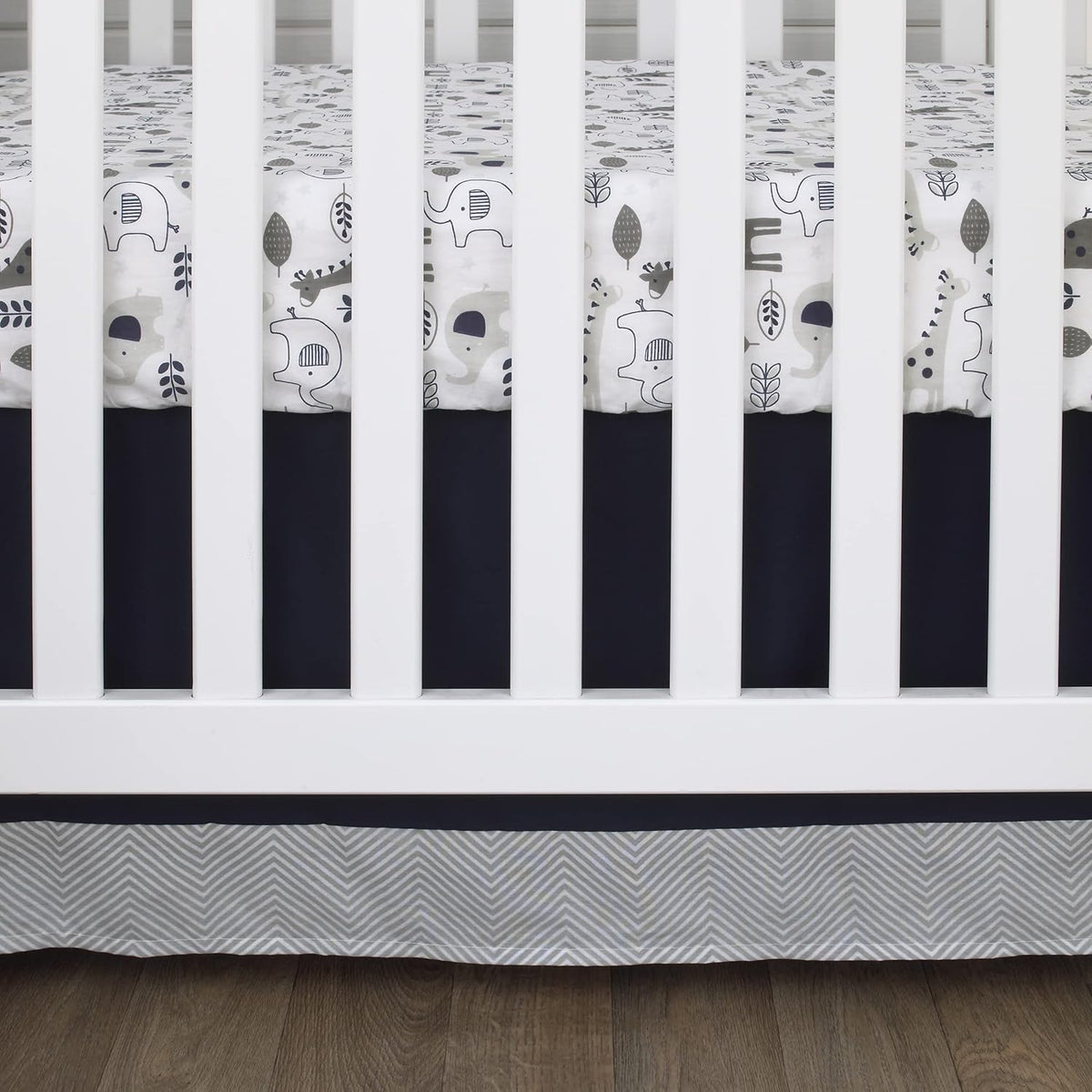 NoJo Love You to The Moon - Navy, Grey and Blue 4 Piece Nursery Crib Bedding Set with Comforter, Fitted Crib Sheet, Dust Ruffle, Diaper Stacker
