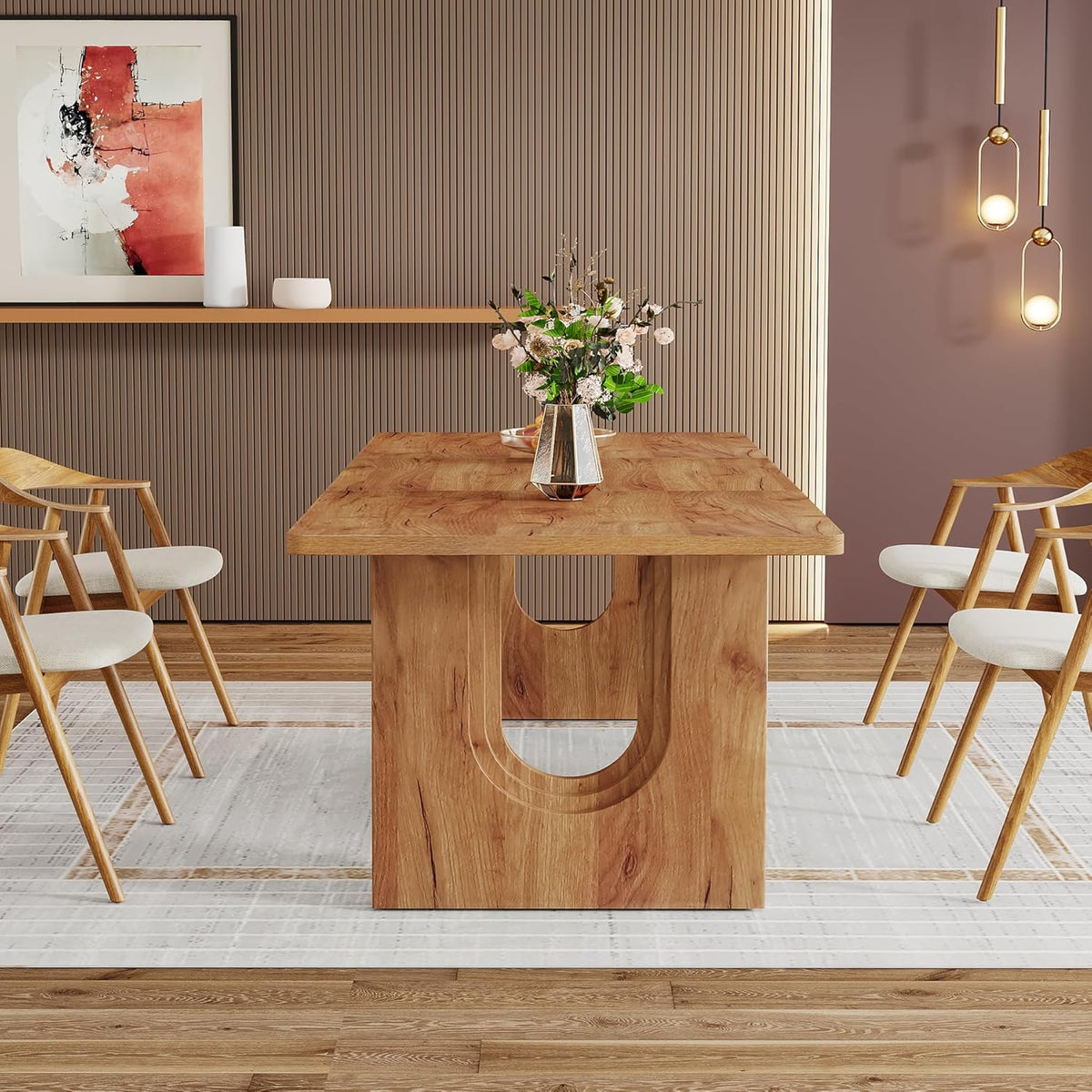 Tribesigns Modern Dining Table for 6 to 8 People, 71" Large Kitchen Dining Table with Wood Pedestal Base, Rectangular Long Dinner Table for Kitchen, Dining Room, Living Room, Rustic Brown