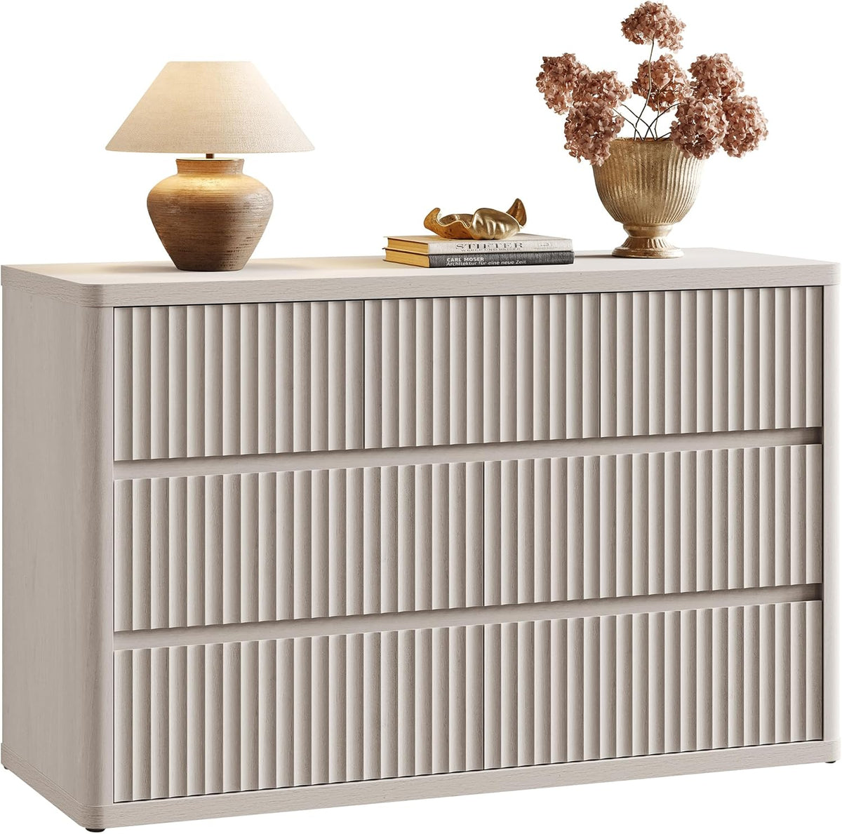 SICOTAS Dresser for Bedroom with 7 Drawers 53.5" Large Fluted Dresser TV Stand Modern Bedroom Dressers & Chests of Drawers Horizontal Wooden Dressers Storage Organizer for Hallway Closet Entryway