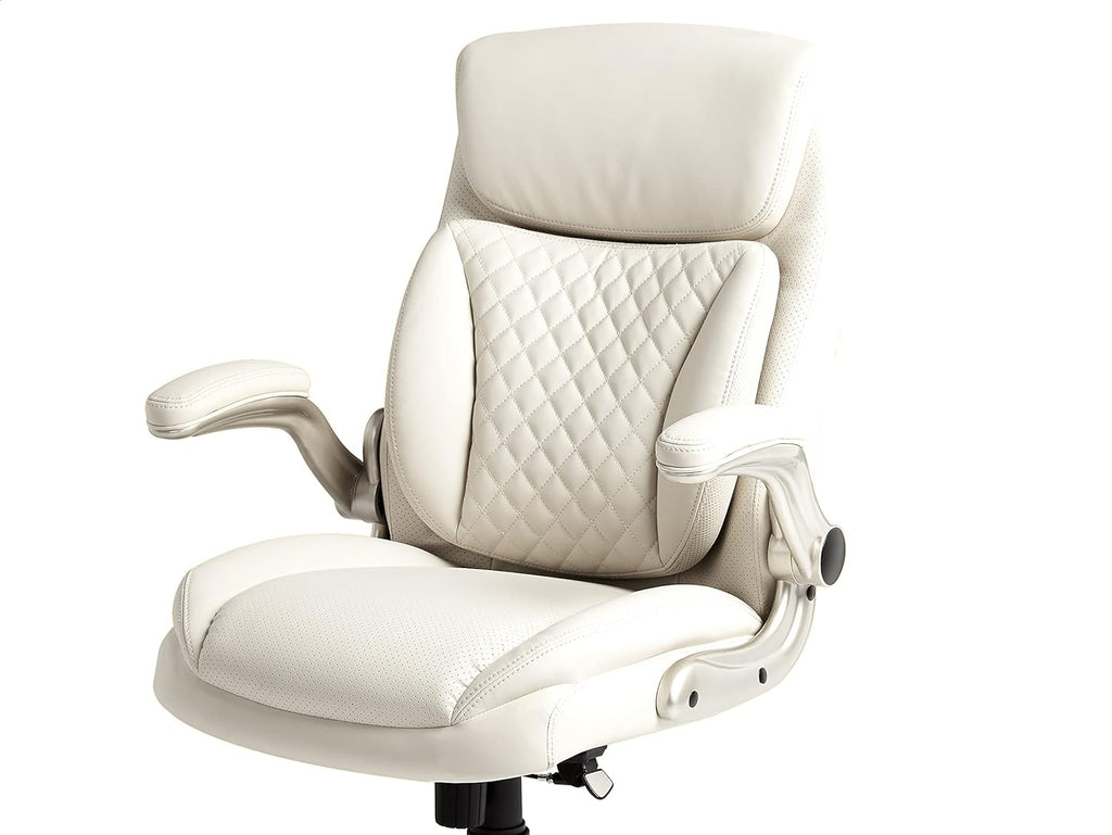 Amazon Basics Ergonomic Executive Office Desk Chair with Lumbar Support, Flip-up Armrests, Adjustable Height, Cream Leather