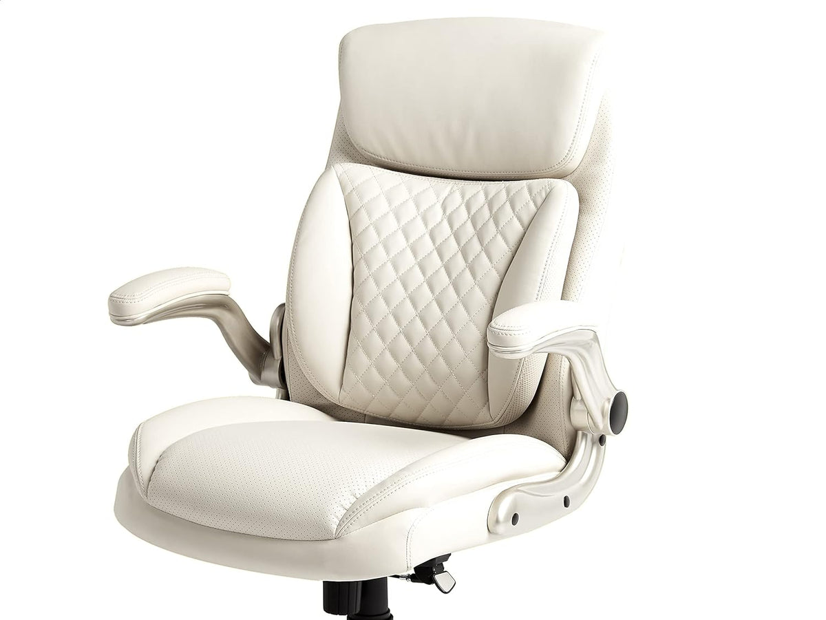 Amazon Basics Ergonomic Executive Office Desk Chair with Lumbar Support, Flip-up Armrests, Adjustable Height, Cream Leather