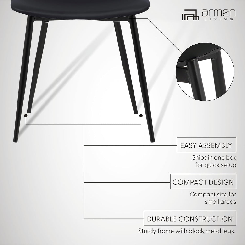 Armen Living Monte Mid Century Modern Dining Accent Chair for Table Kitchen Desk Vanity in Black Faux Leather with Black Metal Legs