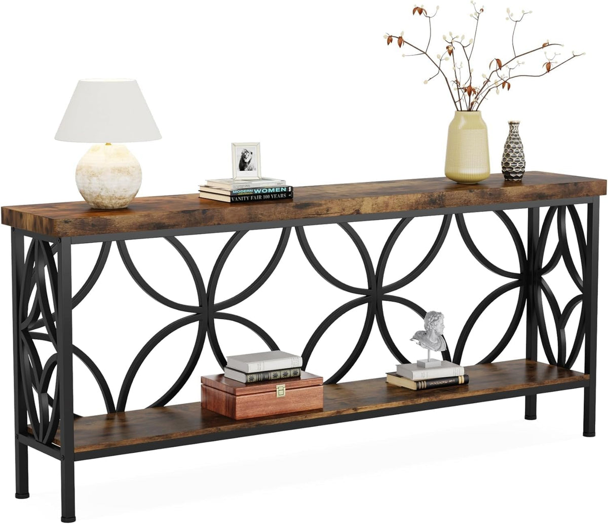 LITTLE TREE Sofa Table, 70.9 Inch Industrial Behind Couch Table with Storage Shelves, Narrow Long Console Table for Entryway, Living Room, Foyer, Hallway, Office
