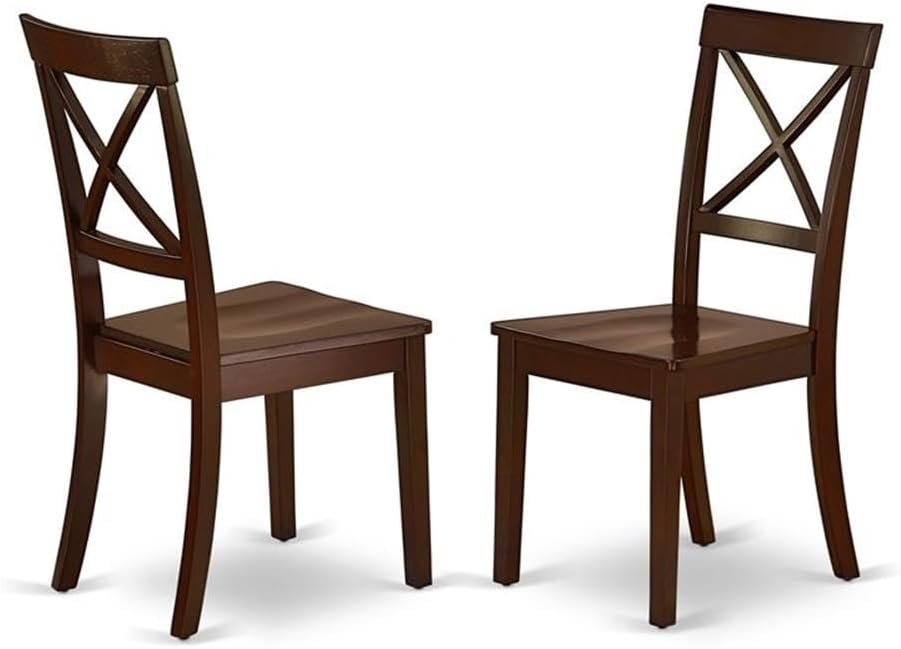 East West Furniture BOC-MAH-W Boston Dining Chairs - Cross Back Wood Seat Kitchen Chairs, Set of 2, Mahogany