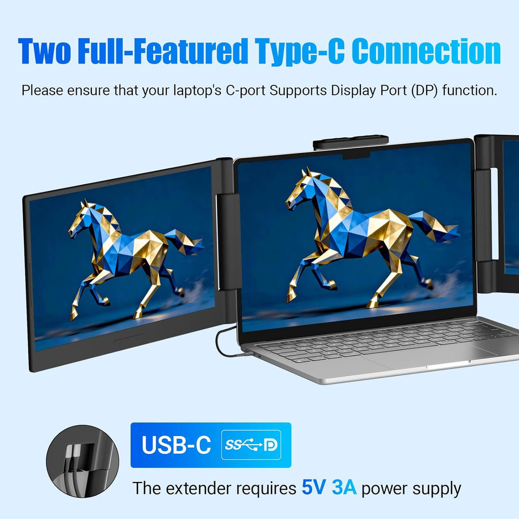 Funhill Laptop Screen Extender 14 inch Laptop Monitor Extender 1080P IPS, Triple Portable Monitor for Laptops 13-17.3" with Display/HDMI Port, Plug-Play Portable Screen for Windows/Chrome/Android