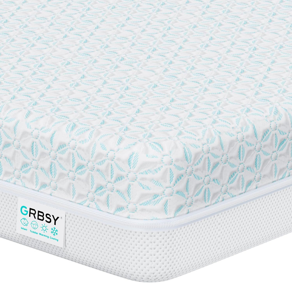4 in 1 Crib Mattress, 6" Dual Sided Memory Foam Toddler Bed Mattress, Cotton Heat & Tencel Cooling Cover, Firm Breathable Baby Mattress for Infant & Toddler, Waterproof Linning & Washable