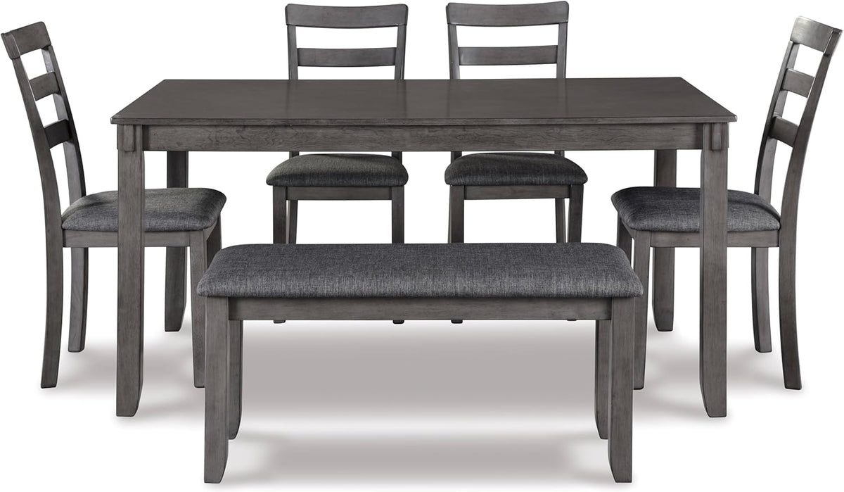 Signature Design by Ashley Bridson Dining Table Set For 6 With Bench, Wood 6‑Piece Kitchen Table And Chairs With Upholstered Seats, Transitional Charcoal Gray Dining Room Collection For Family Meals