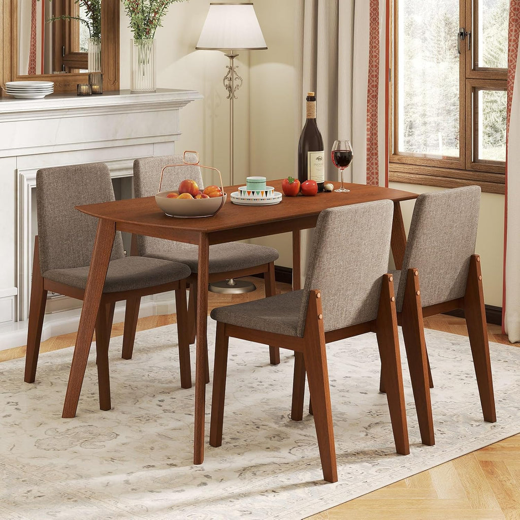 Giantex Dining Table Set for 4, Rectangular Kitchen Table and Chairs Set w/Rubber Wood Frame, Padded Seats & Backrests, Space-saving Dinette Set for Small Space, Apartment, Dining Room, Breakfast Nook