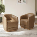 CHITA Upholstered Dining Chairs with Casters Set of 2, Genuine Leather Barrel Chair with Backrest & Dual Armrest, Rolling Chairs for Dining Room, Bedroom, Kitchen, Reading Room, Living Room (Mocha)