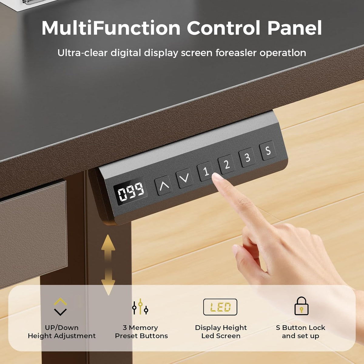 GTPLAYER Electric Standing Desk with Drawers, 48 x 24 Inch Height Adjustable Gaming Desk with Monitor Stand, Power Outlets & LED Lights, Home Office Sit Stand Up Desk with Memory Preset (Black)