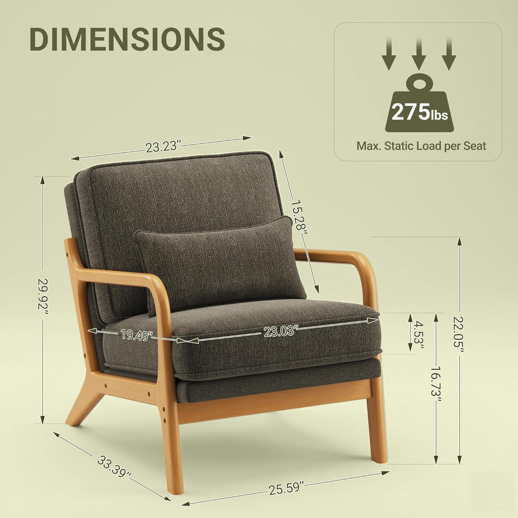MALOL Accent Chair Set of 2 with Solid Wood Frame, Mid-Century Relaxing Armchair Lumbar Pillow& Soft Cushion, Reading Leisure Chair for Living Room, Bedroom, Waiting Room-Green