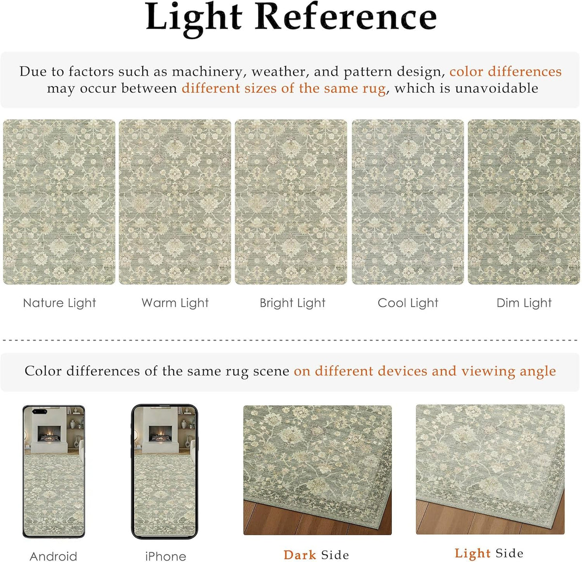 HUGEAR 8x10 Area Rugs for Living Room Washable Rug Carpet Green Neutral Bedroom Rug Non Slip Soft Low Pile Retro Distressed Stain Resistant for Home Dining Room Office Farmhouse