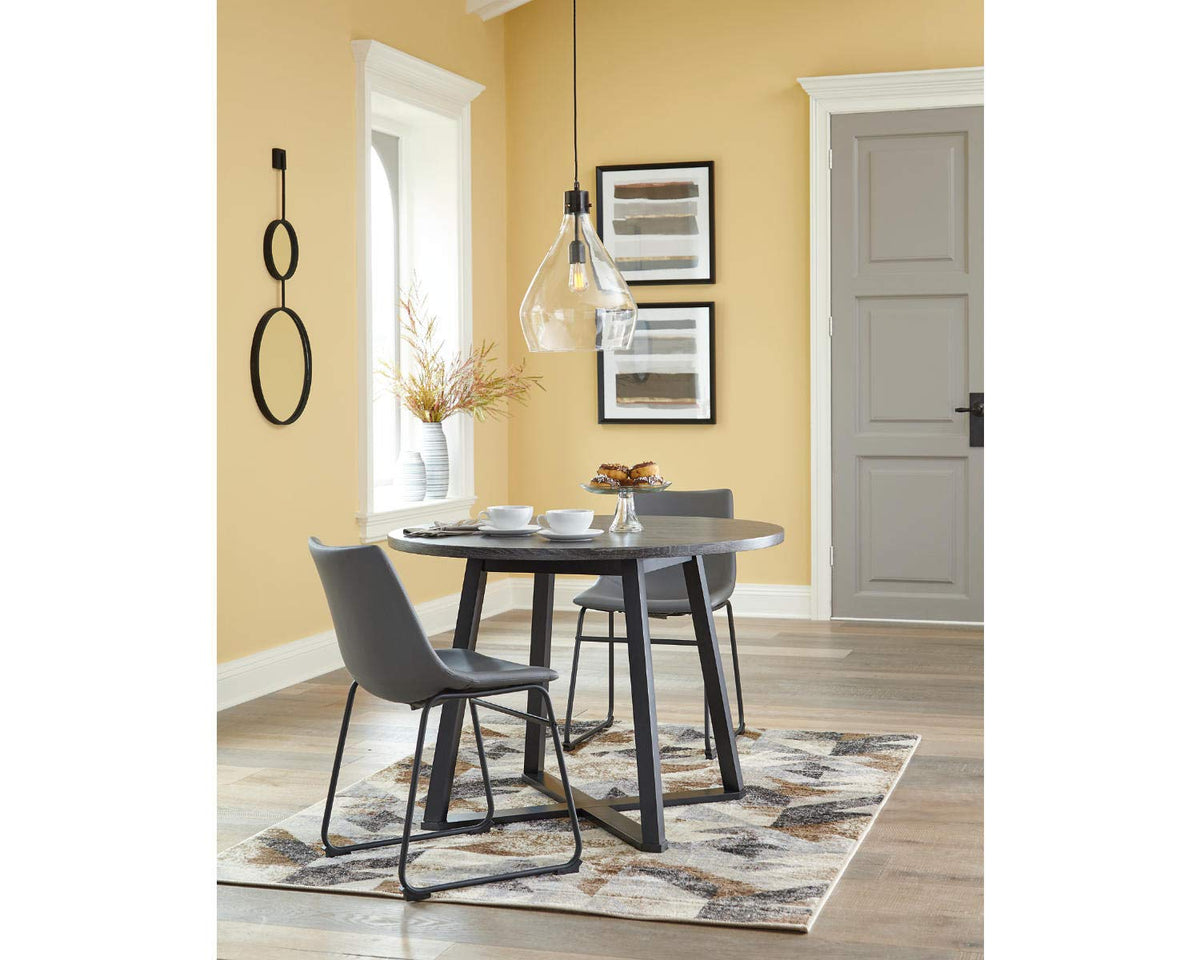 Signature Design by Ashley Centiar Mid Century Round Dining Room Table with Metal Legs, Gray & Black | Mid Century