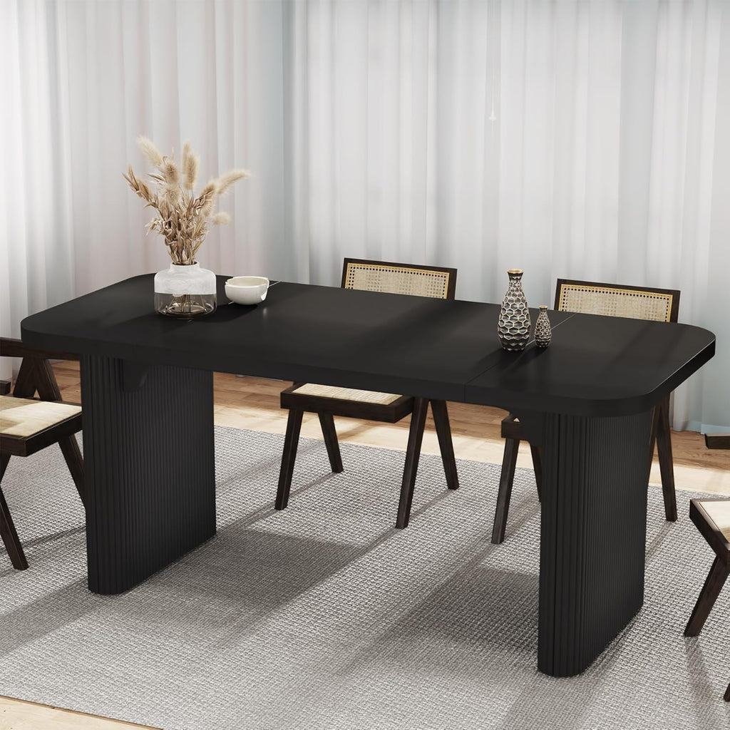 Tribesigns Dining Table for 4-6, Rectangular Wood Kitchen Tables with Double Pedestal, 62-Inch Dinner Tables for Dining Room, Living Room, Easy Assembly, Only Table (Black)
