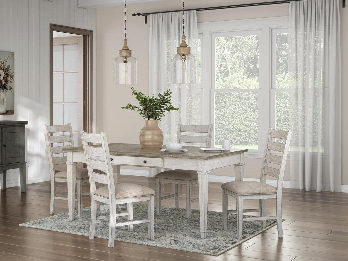 Signature Design by Ashley Skempton Modern Farmhouse Dining Room Chair, 2 Count, Ladderback Design, Wood, 17.75" W x 21.5" D x 38.63" H, White and Light Brown