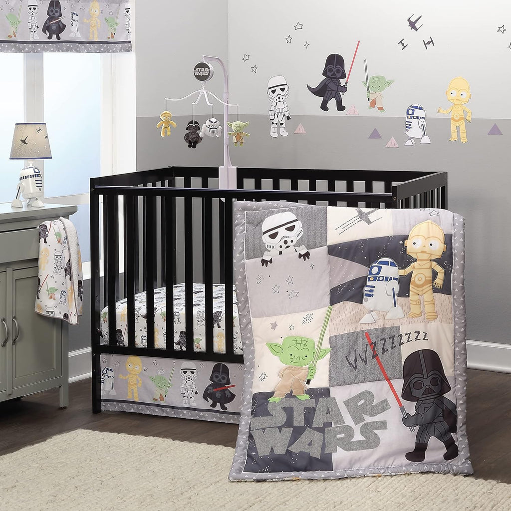 Lambs & Ivy Star Wars Classic 3-Piece Baby Crib Bedding Set - Yoda/Darth Vader
