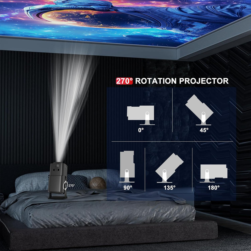 Smart Projector with Wifi and Bluetooth 5.4 - Portable Mini Movie Projectors for Outdoor/Bedroom, 1080P Native Proyector 4K Compatible with Netflix, YouTube, PrimeVideo, Auto Keystone & Built-in Apps