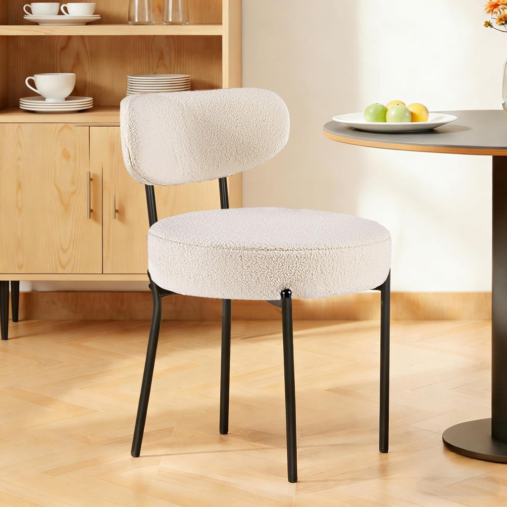 DUMOS Dining Chairs Set of 4, Mid Century Modern Chair Round Upholstered Curved Backrest, Kitchen Vanity Living Room Chairs with Black Metal Legs .Light Beige