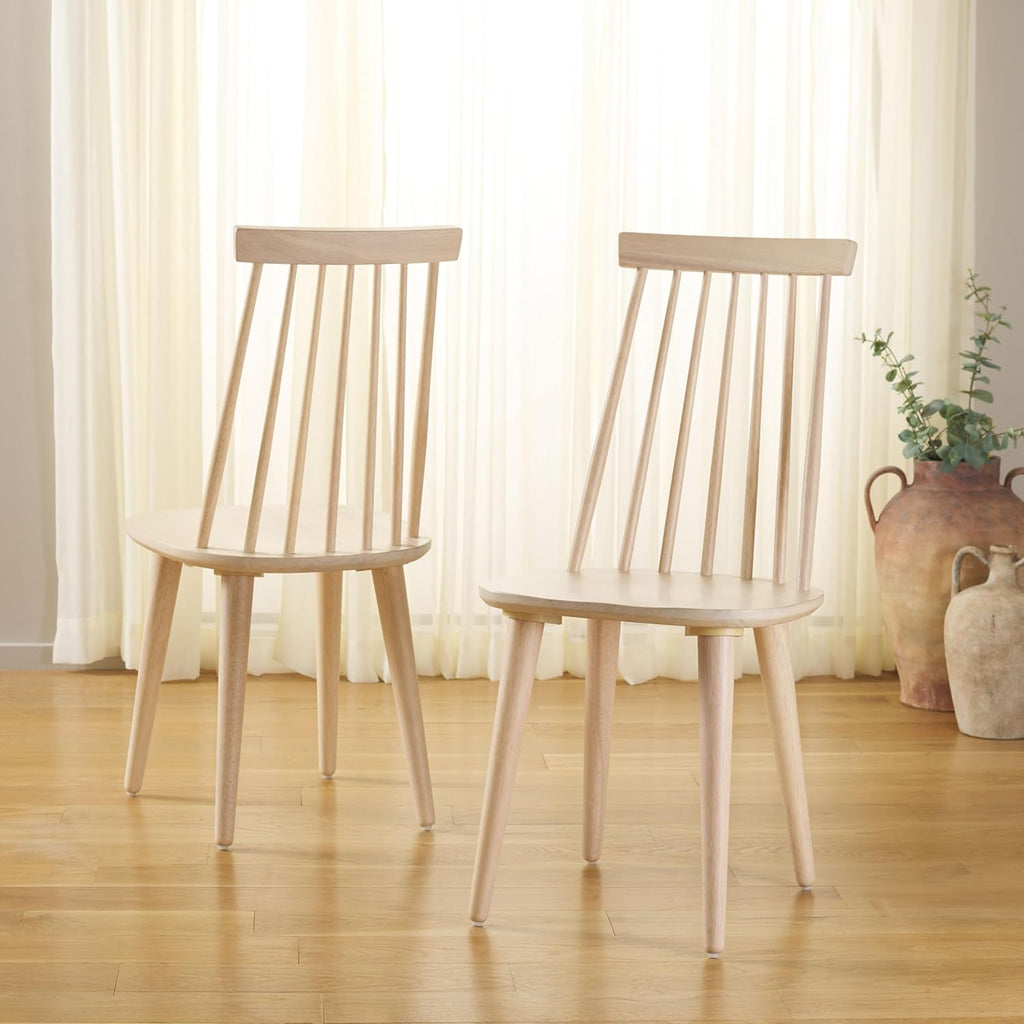 SAFAVIEH Furniture - Burris Side Chair Set of 2 - White Washed - Solid Wood - Modern Clean-Line Design - Ideal for Dining Room, Kitchen, Living Room, 17.7" Seat Height (AMH8511P-SET2)