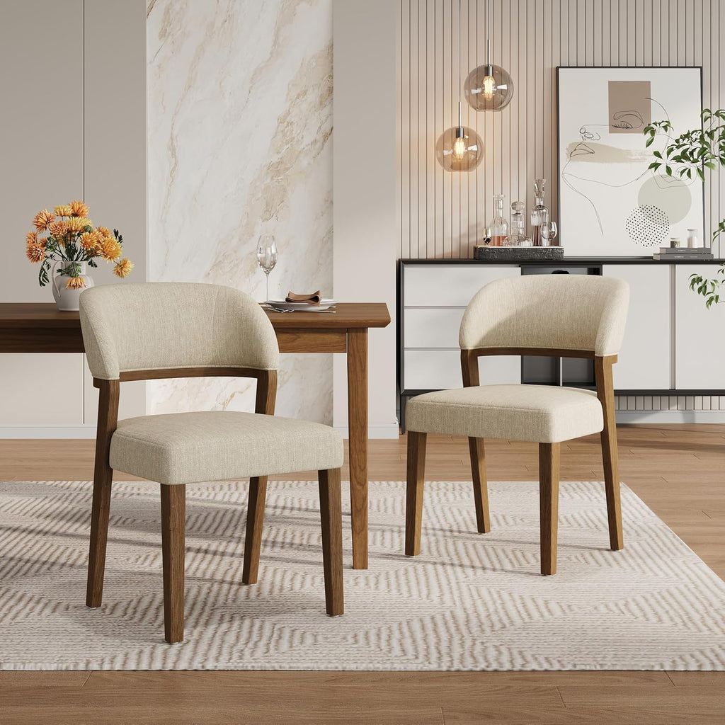 Christopher Knight Home Hanie Modern Upholstered Dining Chair Set of 2, Curved Backrest Kitchen Side Chair, Wooden Armless Dining Room Chair, Extra Seat for Living Room, Walnut+Beige