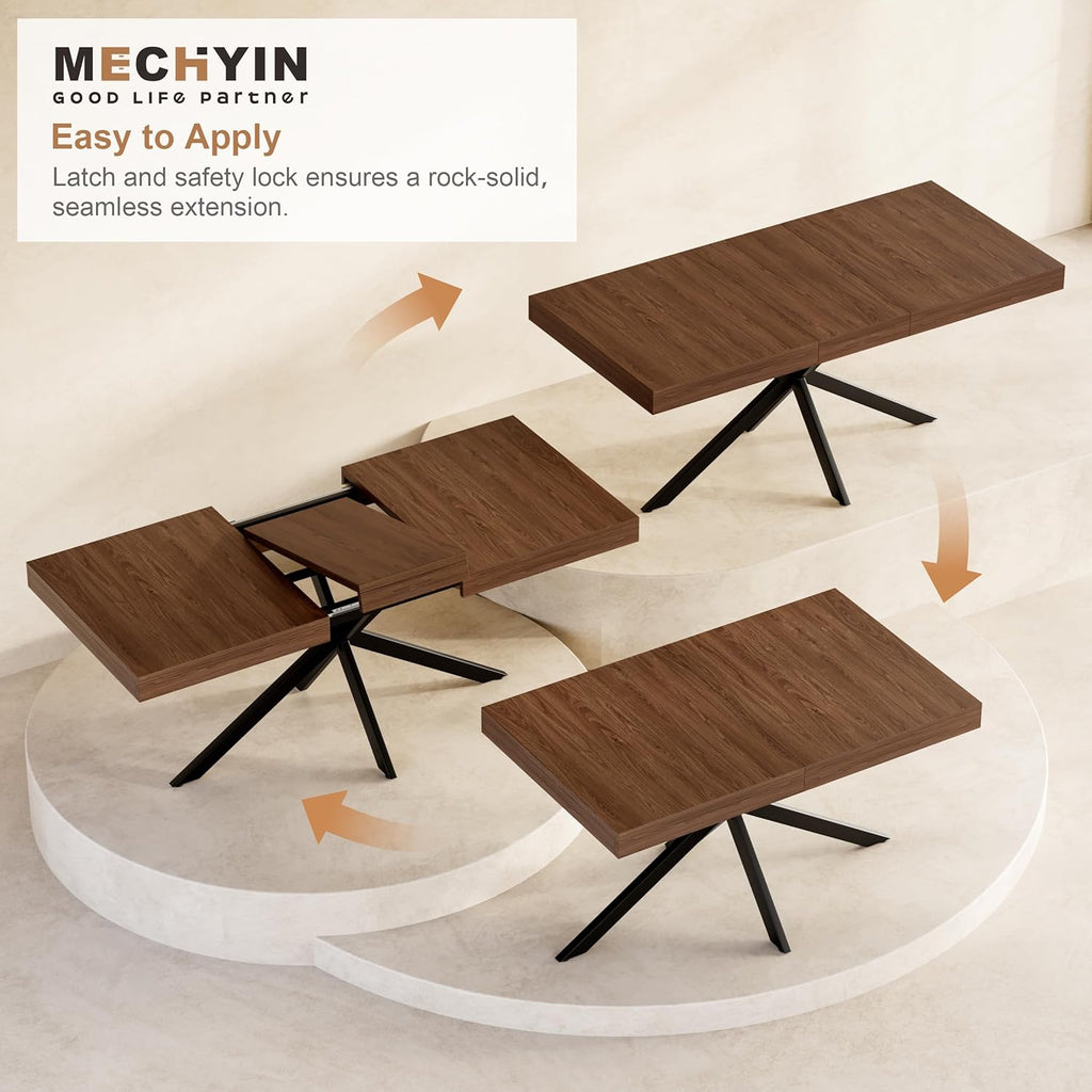 Extendable Dining Room Table for 4 6 8, 55"-70.9" Long Rectangle Kitchen Table,Wood Expandable Dining Table with Hidden Leaf & Storage, Space Saving, For Kitchen Dining Living Room, Farmhouse, Walnut