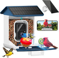Smart Bird Feeder with Camera-AI Identify 11,000+ Species, 2K HD Auto Capture Birds Video & 64G TF Card, Solar-Powered Wireless Outdoor Design, Birdhouse with Built-in Two-Way Microphone