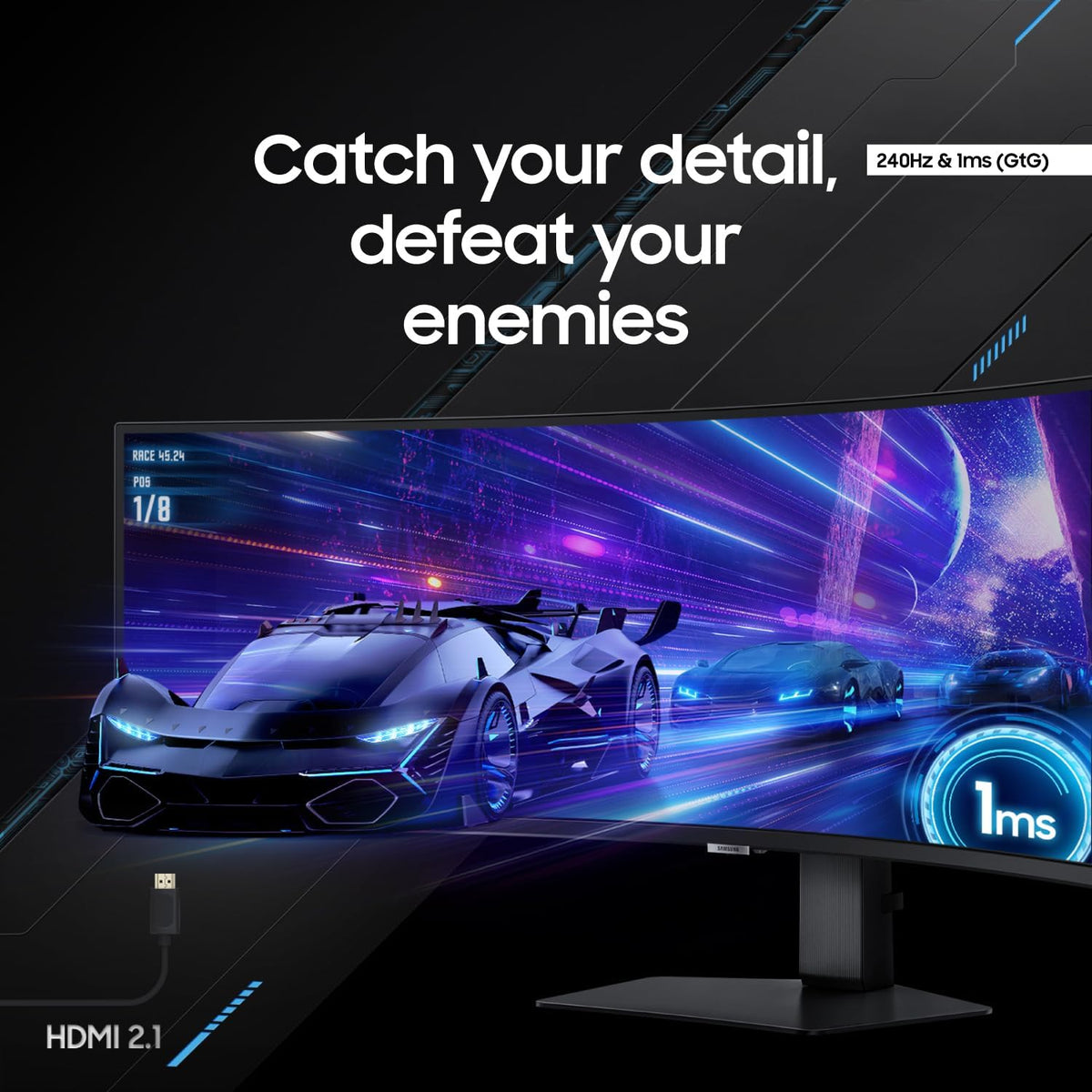 SAMSUNG 49" Odyssey G9 (G95C) Series DQHD 1000R Curved Gaming Monitor, 240Hz, 1ms(GtG), DisplayHDR 1000, AMD FreeSync Premium Pro, Eye Saver Mode, Auto Source Switch+, LS49CG950ENXZA, 2024
